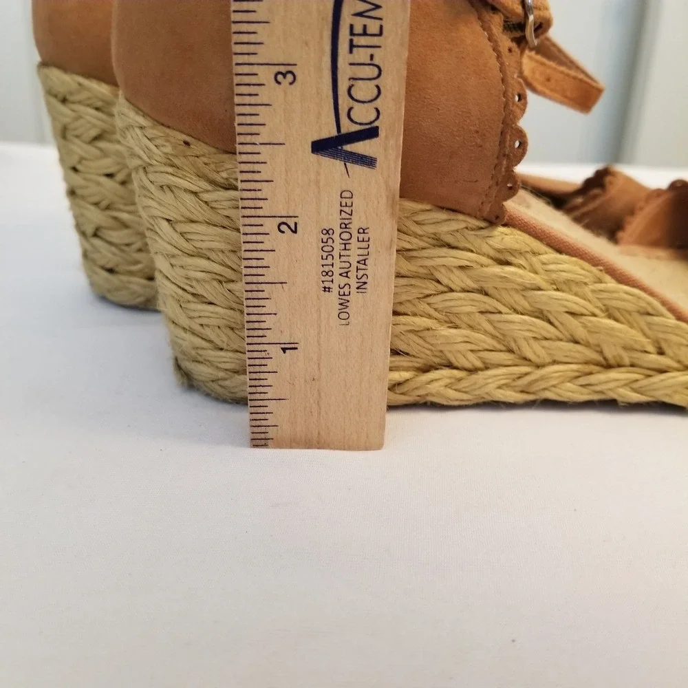 Lauren Ralph Lauren Tan Suede Scalloped Espadrille Wedge Sandals Women 8 B